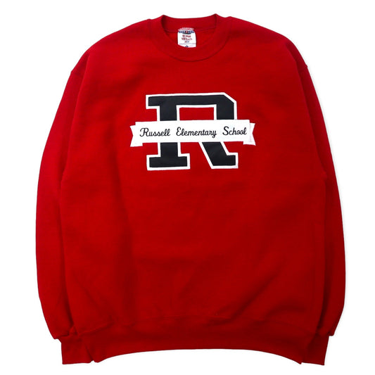 JERZEES USA製 90年代 SUPER SWEATS カレッジ刺繍 スウェット L レッド コットン 裏起毛 Russell Elementary School