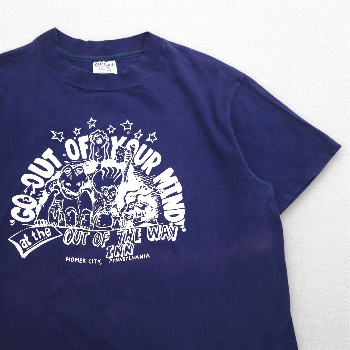 Hanes 80年代 USA製 シングルステッチ Beefy Tシャツ L ネイビー コットン GO OUT OF YOUR MIND