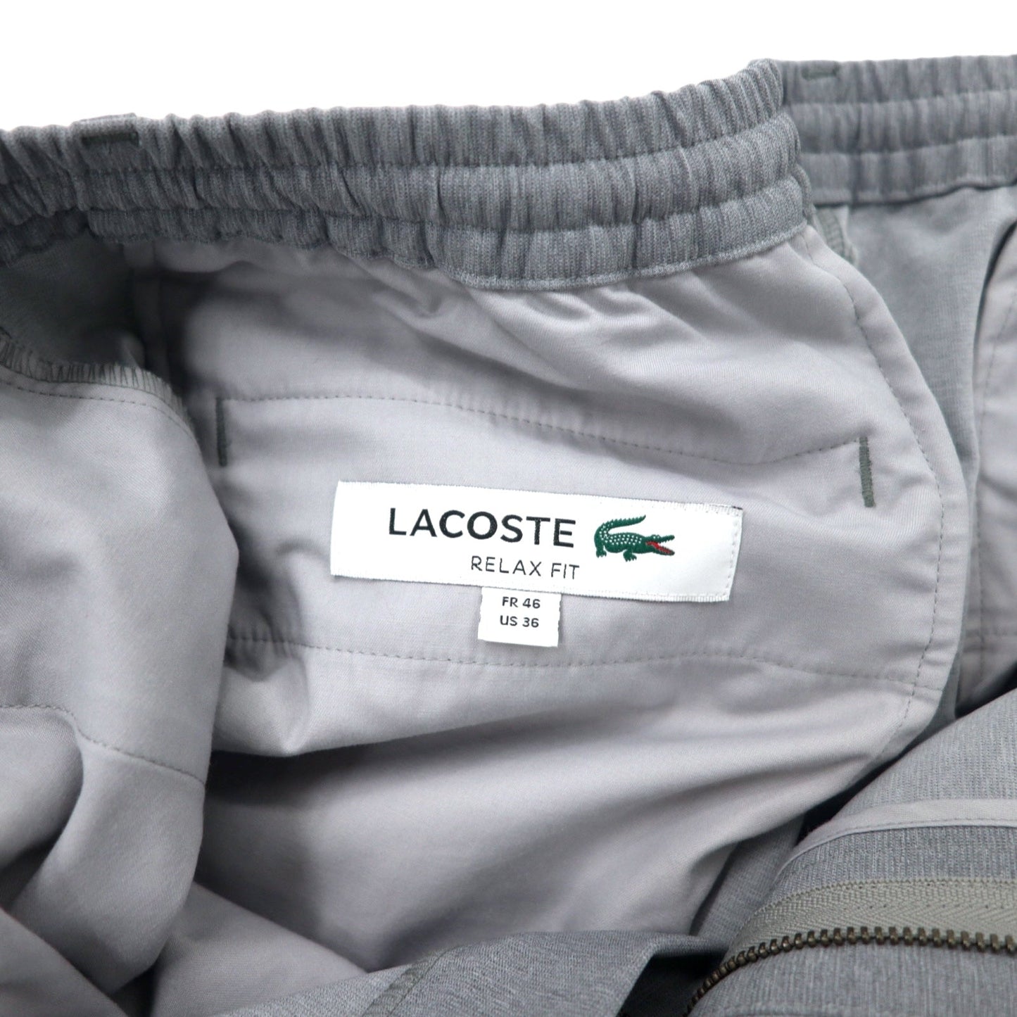 LACOSTE ストレッチ ストレート トラウザーズ イージーパンツ 46 グレー ポリエステル RELAXED FIT HH073EL