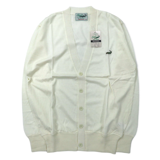 Crocodile 80年代 アクリルニット カーディガン M ホワイト コットン ワンポイントロゴ 日本製 未使用品