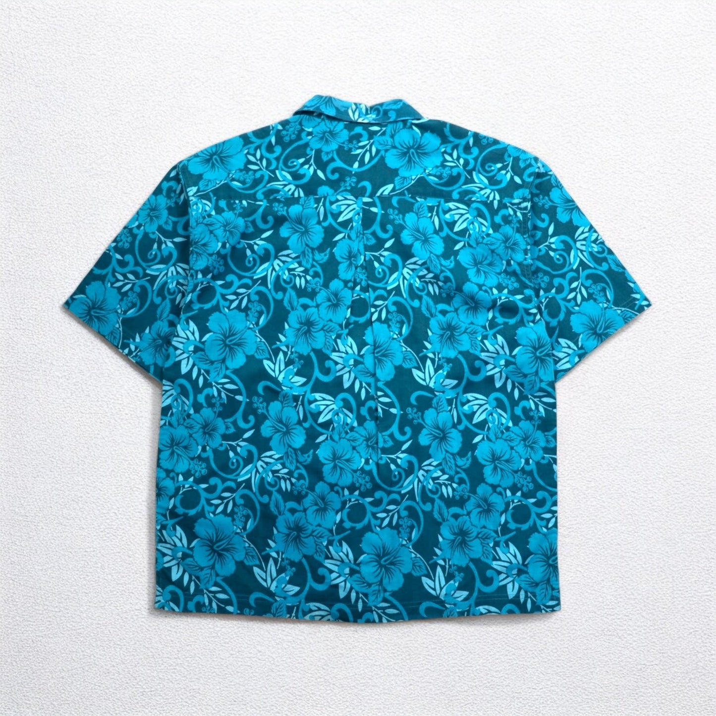 Lee SPORT 90年代 開襟 オープンカラー アロハシャツ L ブルー コットン 総柄 ハイビスカス