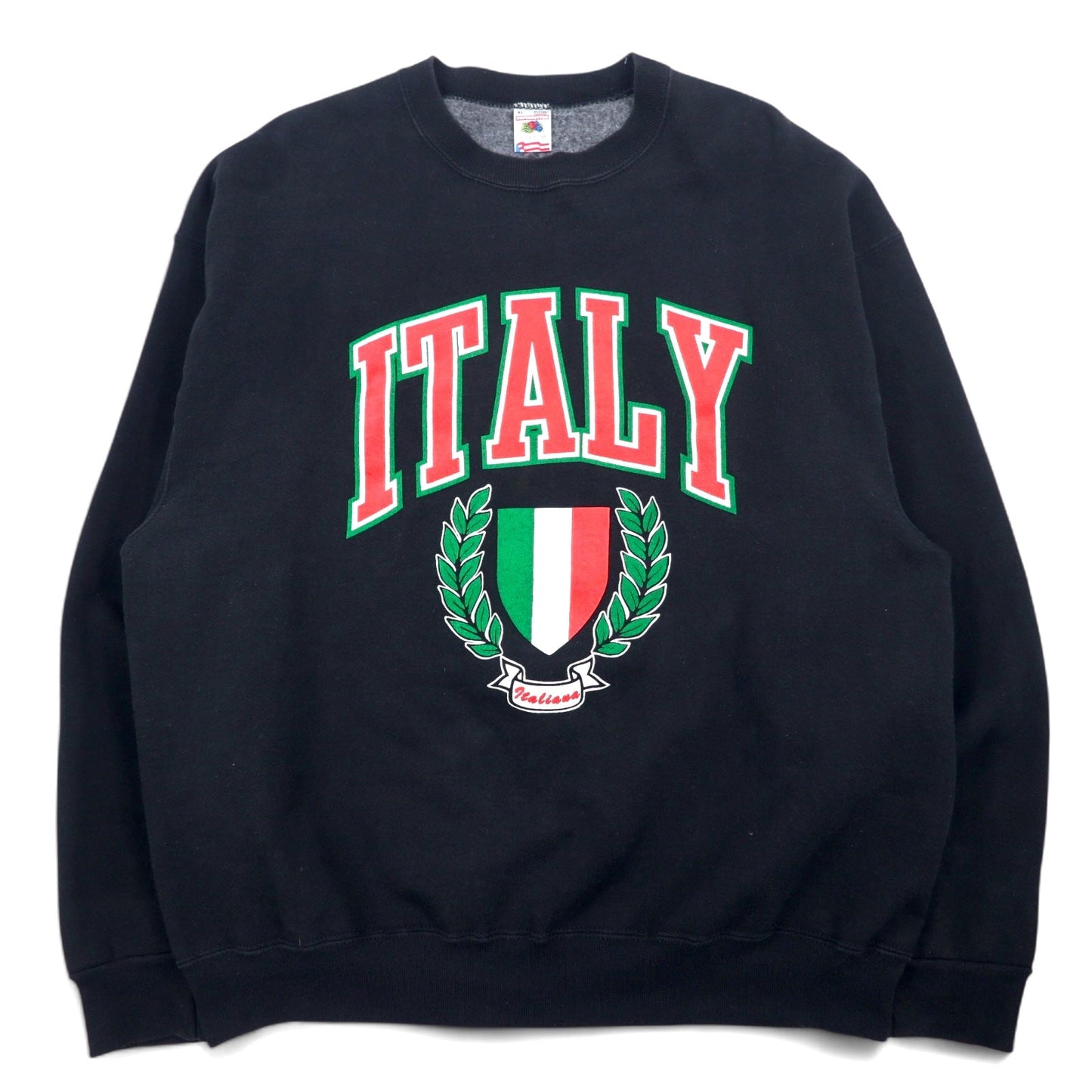 FRUIT OF THE LOOM 90年代 USA製 プリント スウェット XL ブラック コットン SUPER COTTON