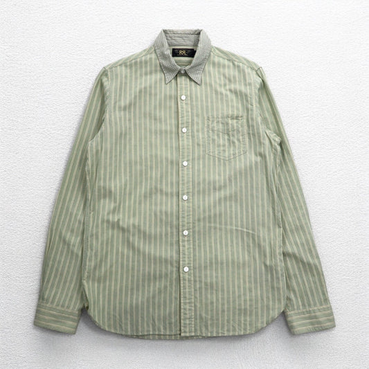 RRL DOUBLE RL RALPH LAUREN クレリックシャツ S グリーン ストライプ チンストラップ