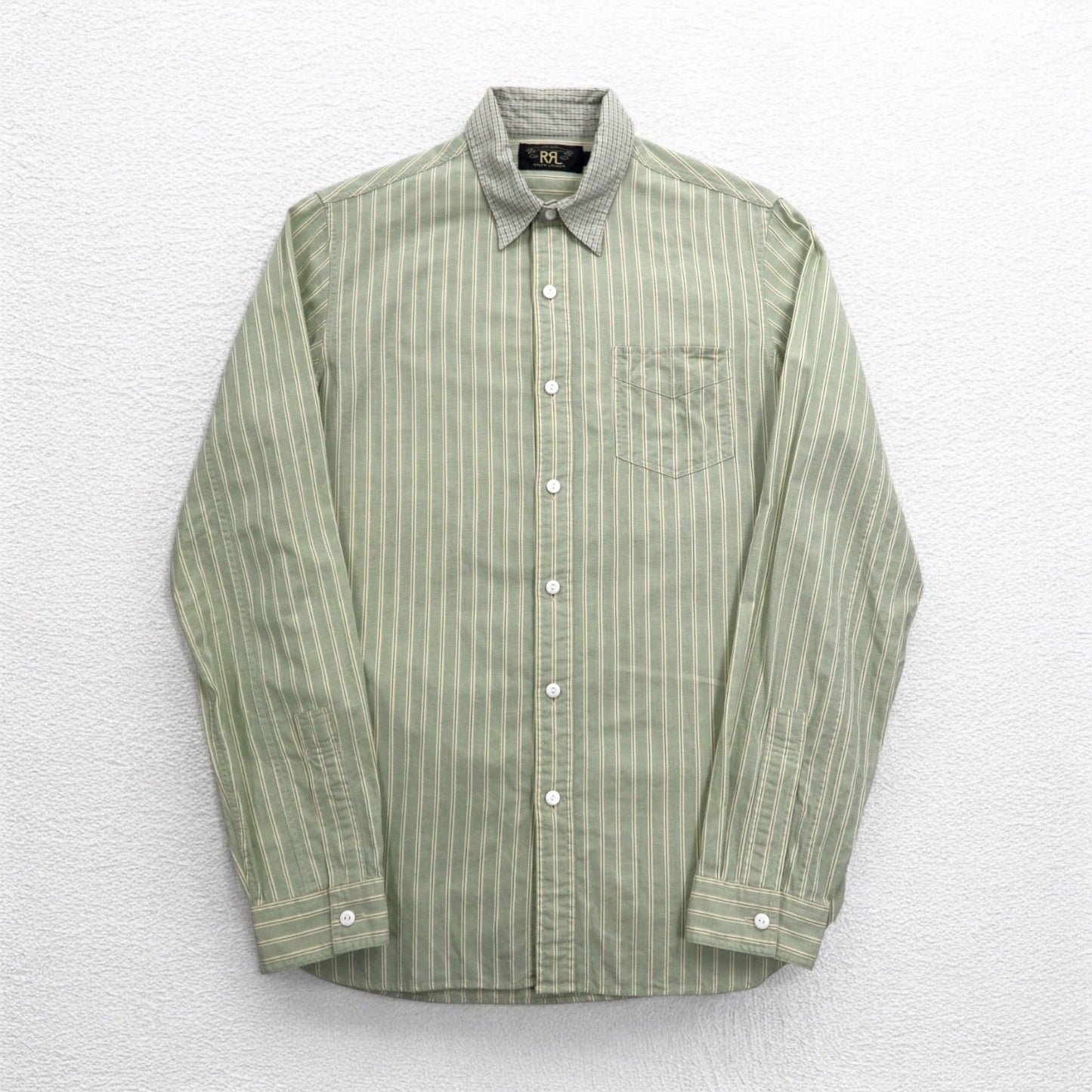 RRL DOUBLE RL RALPH LAUREN クレリックシャツ S グリーン ストライプ チンストラップ