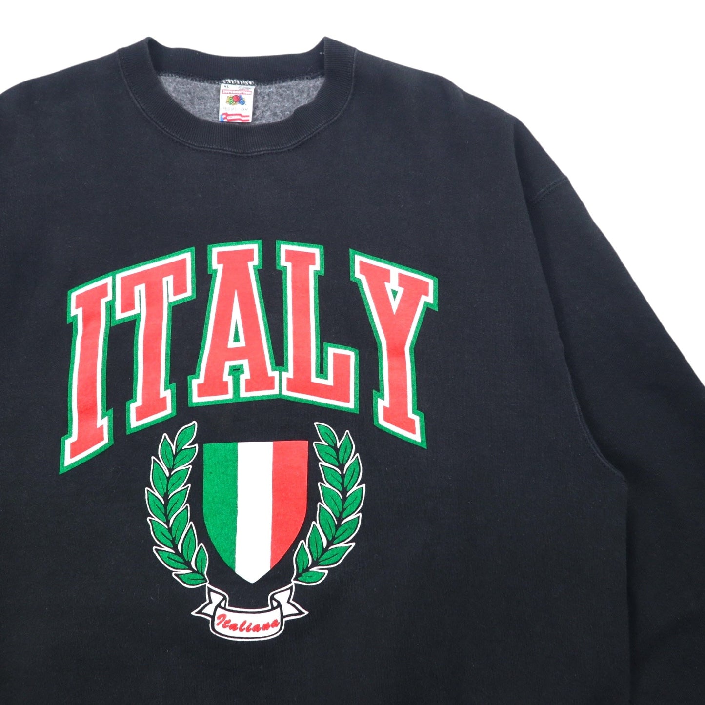 FRUIT OF THE LOOM 90年代 USA製 プリント スウェット XL ブラック コットン SUPER COTTON