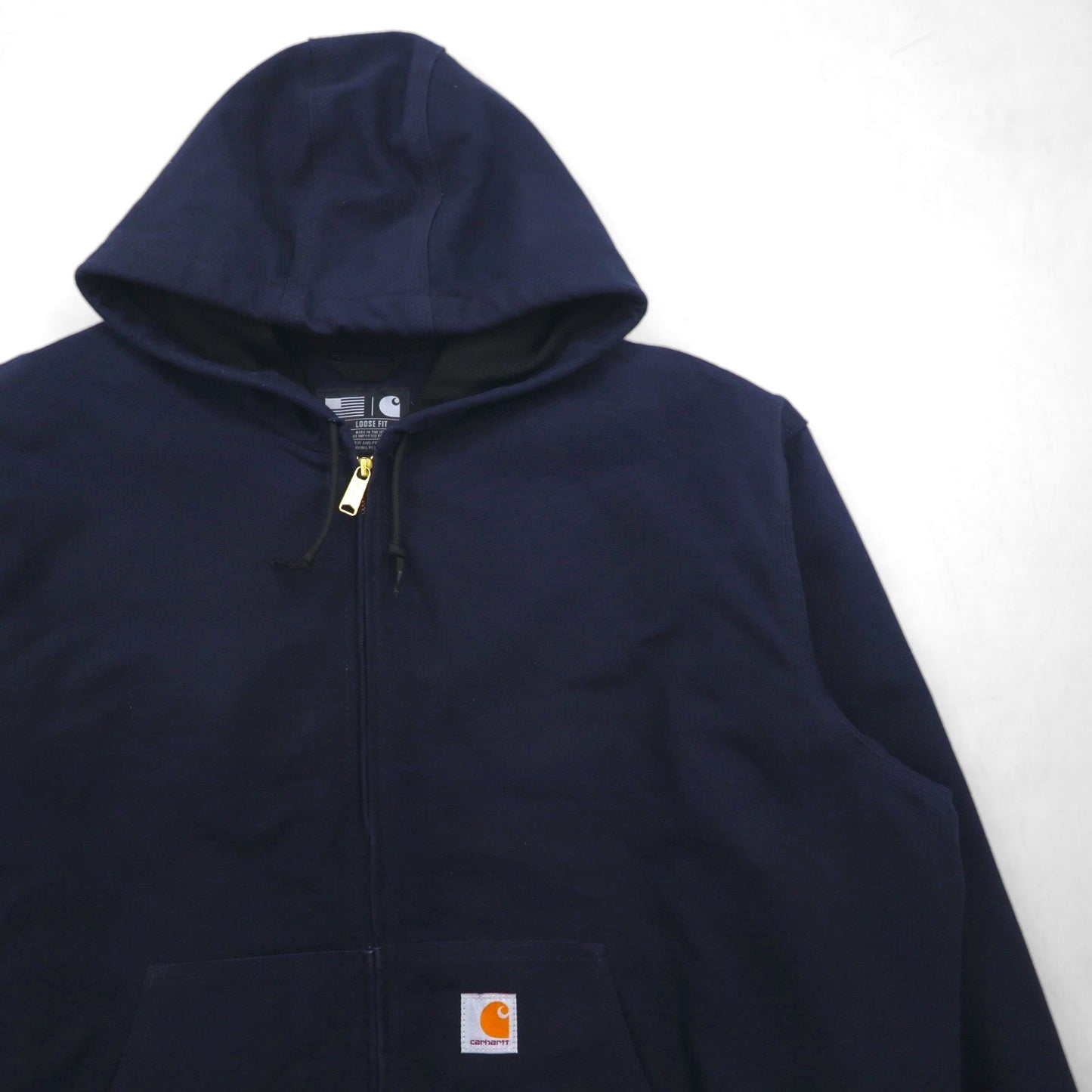 Carhartt USA製 ルーズフィット LOOSE FIT ダック アクティブジャケット フルジップパーカー 2XL ネイビー UFCW J131