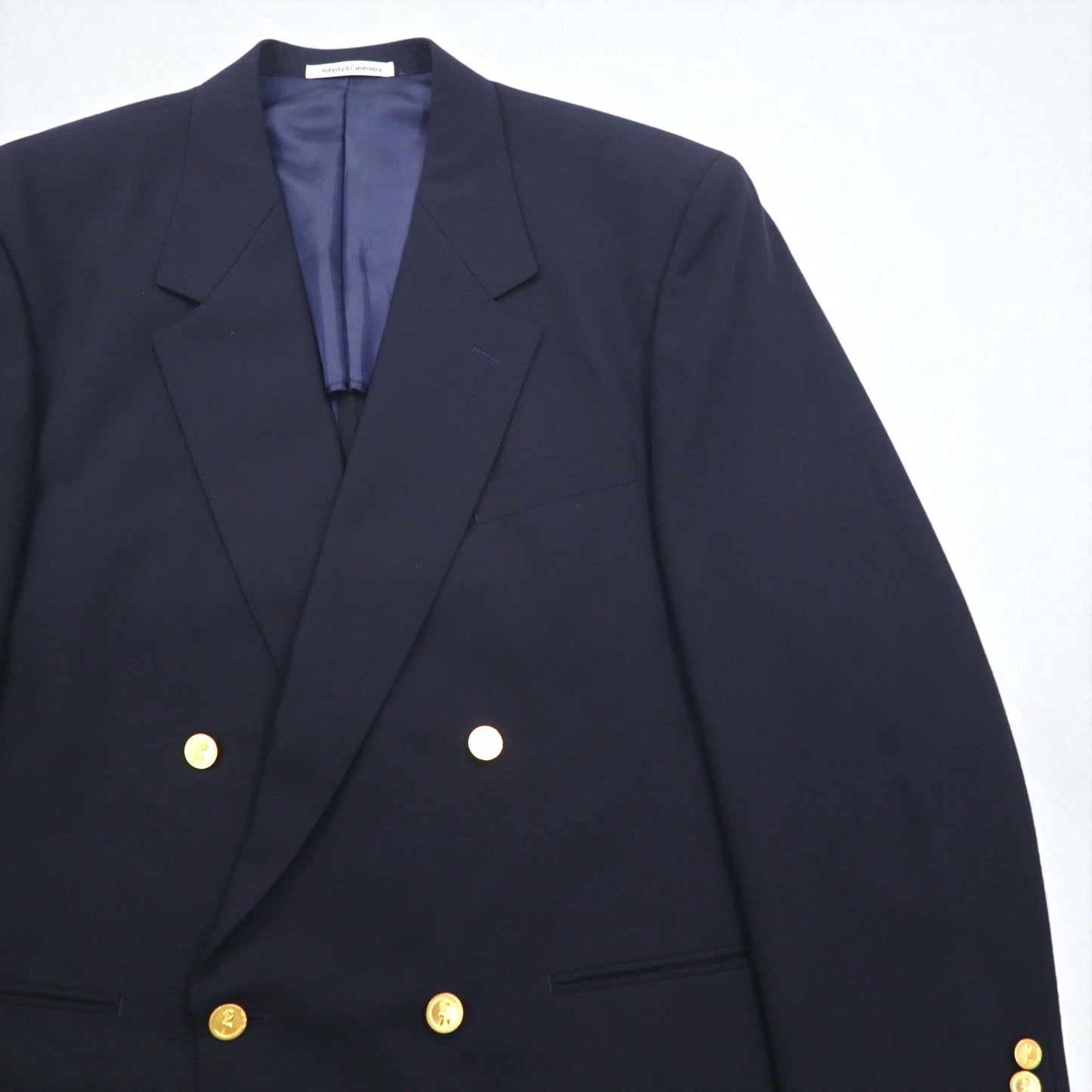 90s Japan Vintage Double-breasted Blazer Roberta di Camerino 日本製 ダブル テーラードジャケット ブレザー 紺ブレ XL ネイビー ウール ギャバジン 金ボタン