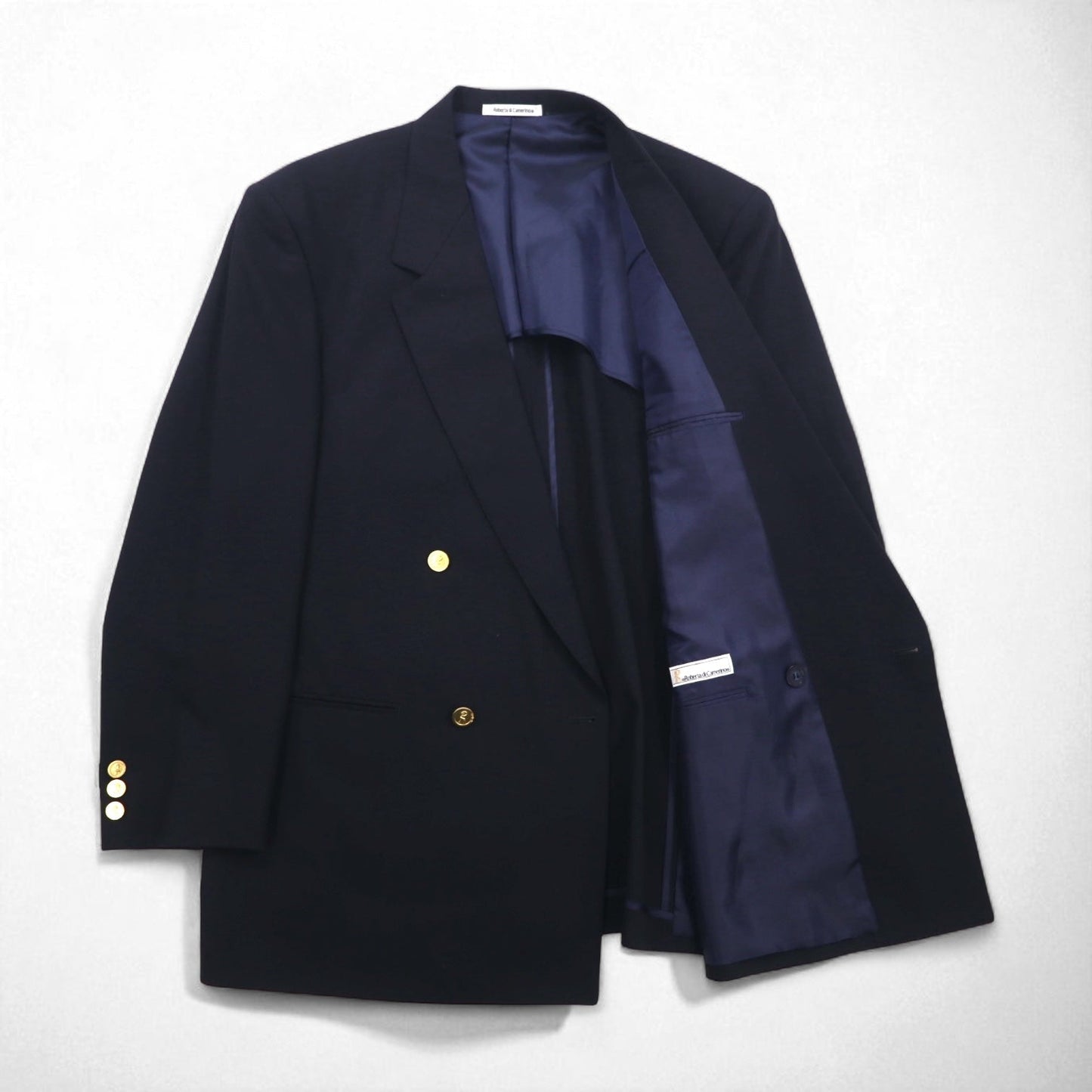90s Japan Vintage Double-breasted Blazer Roberta di Camerino 日本製 ダブル テーラードジャケット ブレザー 紺ブレ XL ネイビー ウール ギャバジン 金ボタン