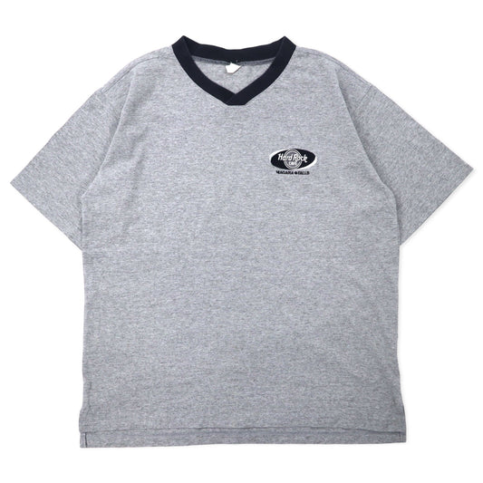 Hard Rock CAFE カナダ製 90年代 リンガーTシャツ M グレー コットン ワンポイントロゴ刺繍 NIAGARA FALLS ビッグサイズ
