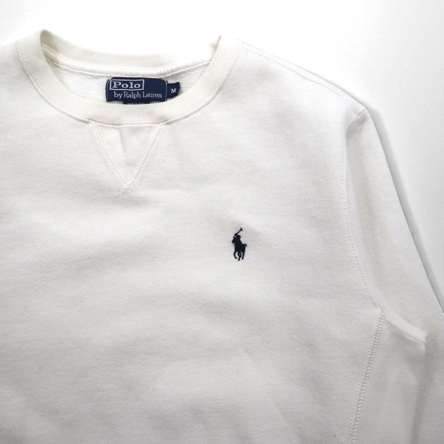 Polo by Ralph Lauren 90年代 リバースウィーブ 前V スウェット M ホワイト 裏起毛 スモールポニー刺繍