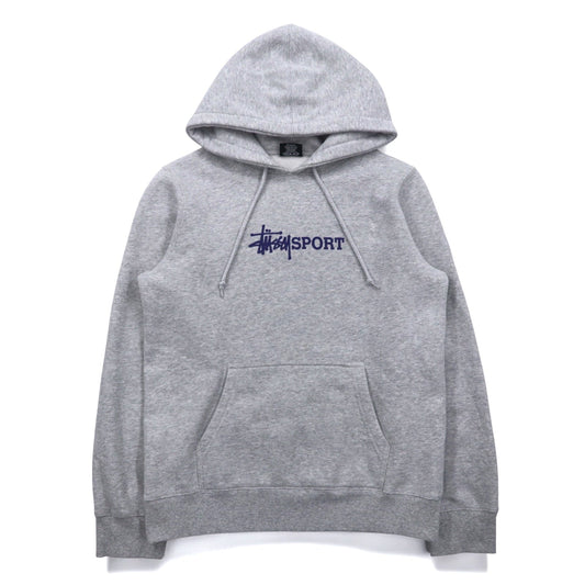 Stussy SPORT プルオーバーパーカー S グレー コットン ロゴプリント
