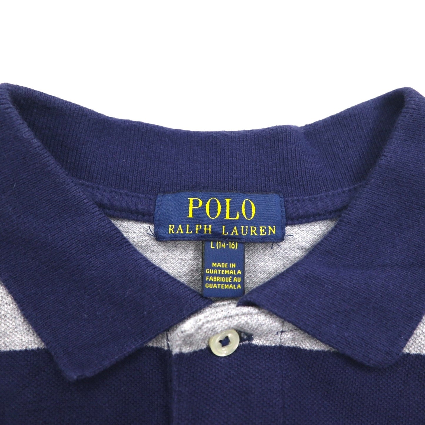 POLO RALPH LAUREN ボーダー ポロシャツ L グレー ネイビー コットン 鹿の子 スモールポニー刺繍
