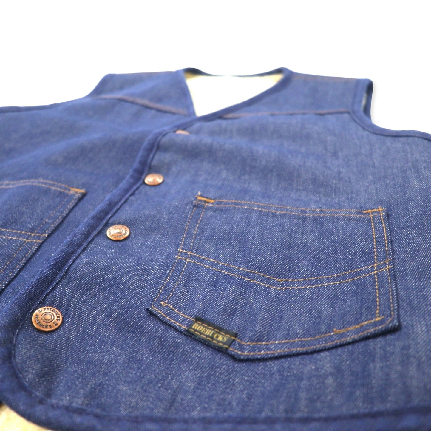 ROEBUCKS ( Sears ) 80年代 ボアライナー デニムベスト S ブルー コットン 2ポケット