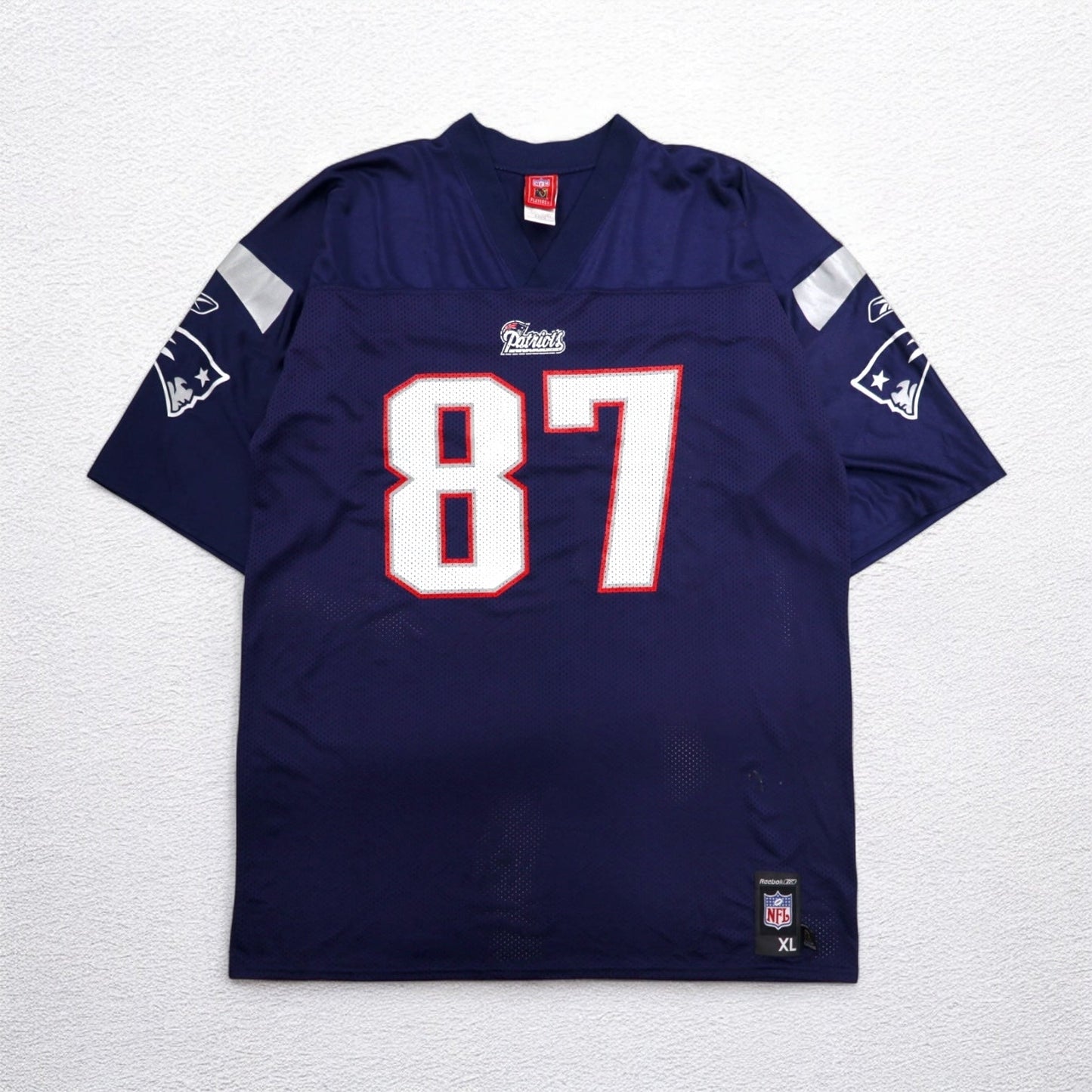 Reebok ゲームシャツ NFL Patriotsフットボール ユニフォーム XL ネイビー メッシュ ナイロン ナンバリング