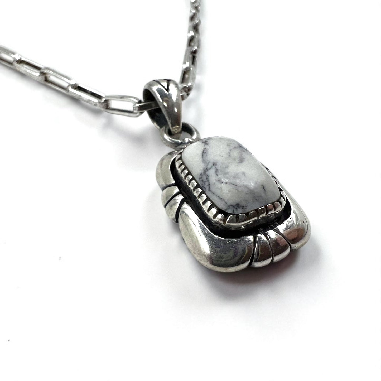 Vintage White Turquoise Pendant Necklace インディアンジュエリー ホワイトターコイズ ホピチェーン ネックレス ペンダント シルバー 925 G刻印