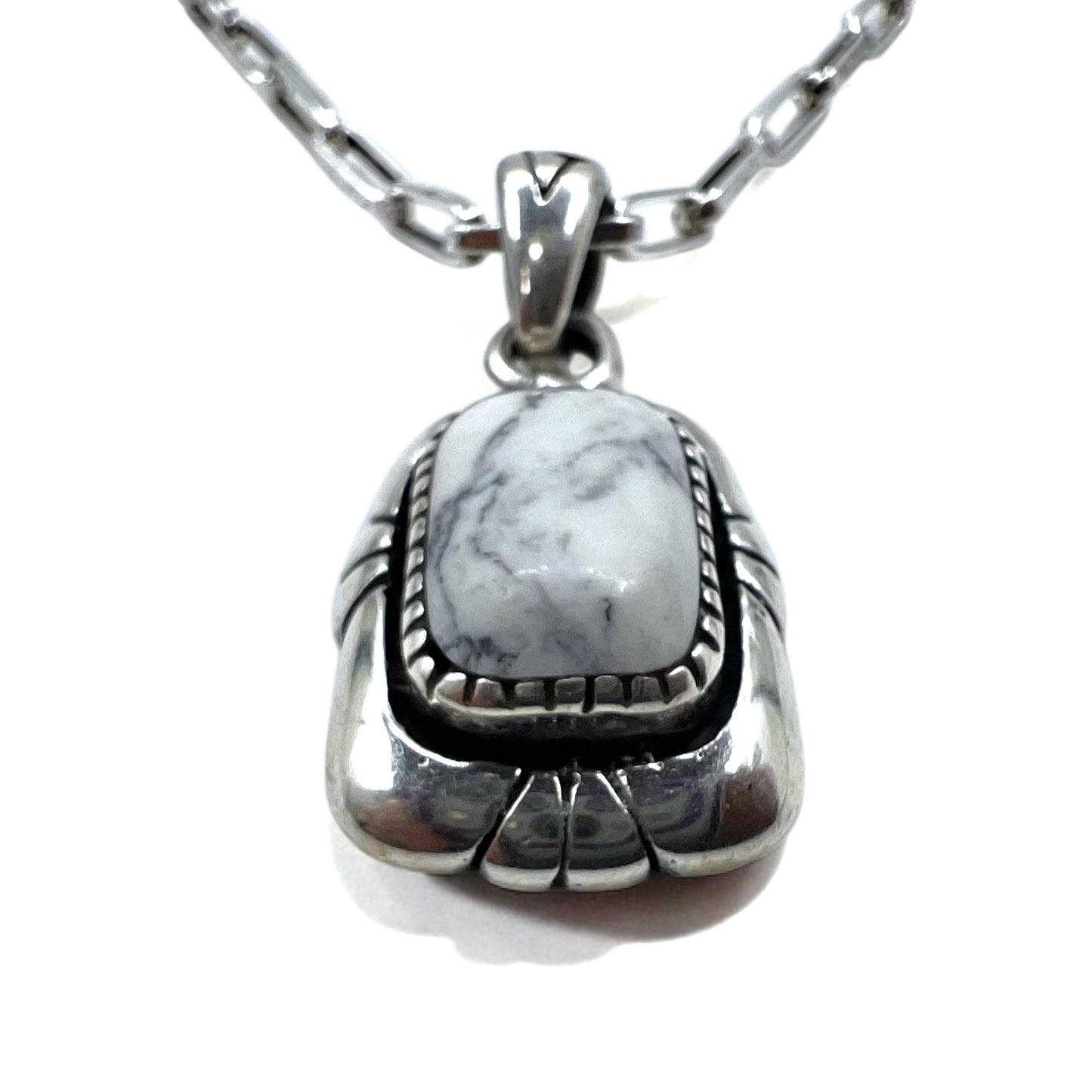 Vintage White Turquoise Pendant Necklace インディアンジュエリー ホワイトターコイズ ホピチェーン ネックレス ペンダント シルバー 925 G刻印