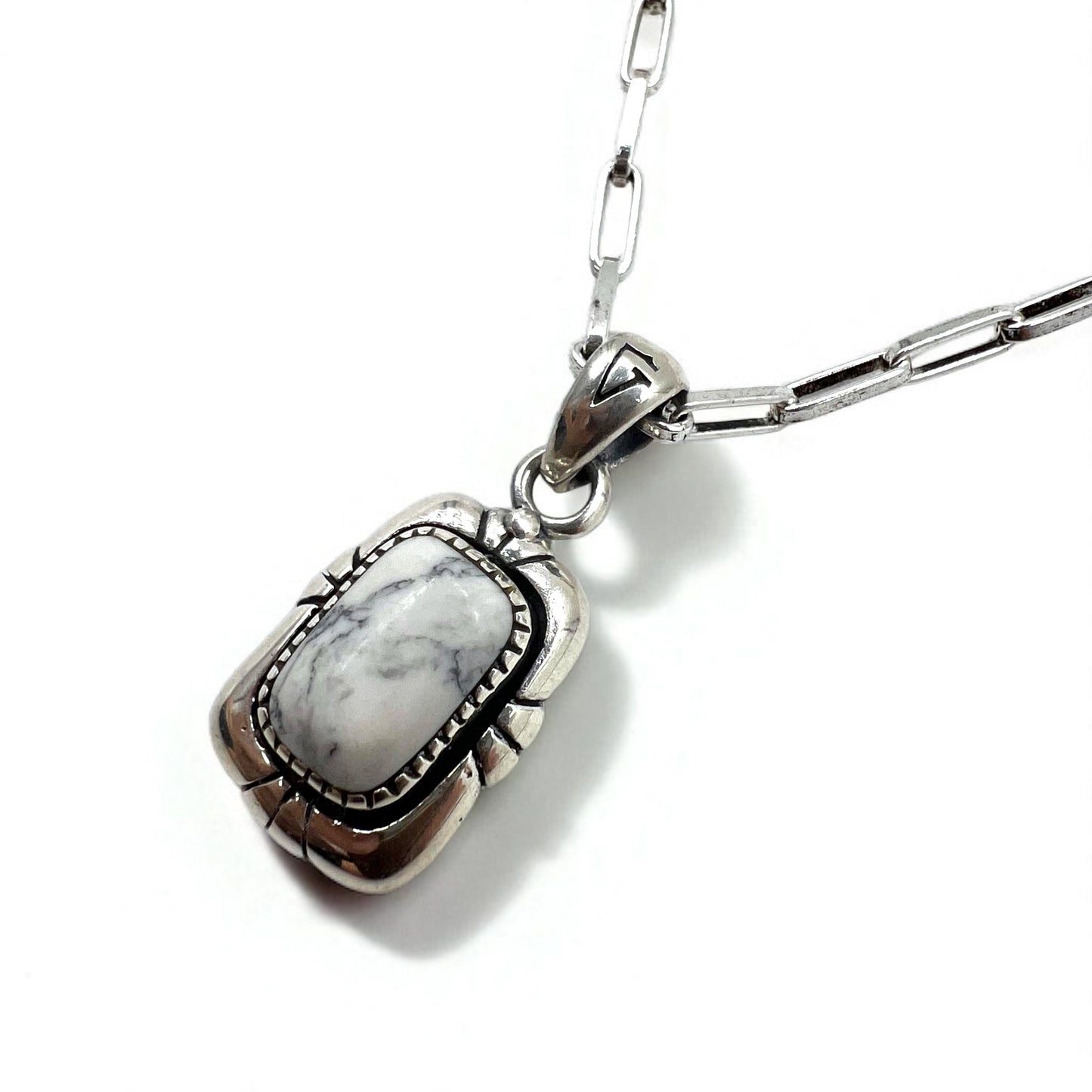 Vintage White Turquoise Pendant Necklace インディアンジュエリー ホワイトターコイズ ホピチェーン ネックレス ペンダント シルバー 925 G刻印
