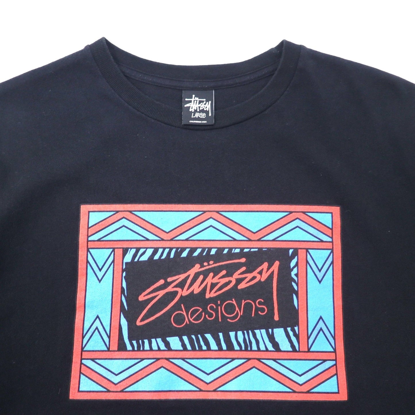 stussy N4 シャネルロゴ プリント Tシャツ L ブラック コットン