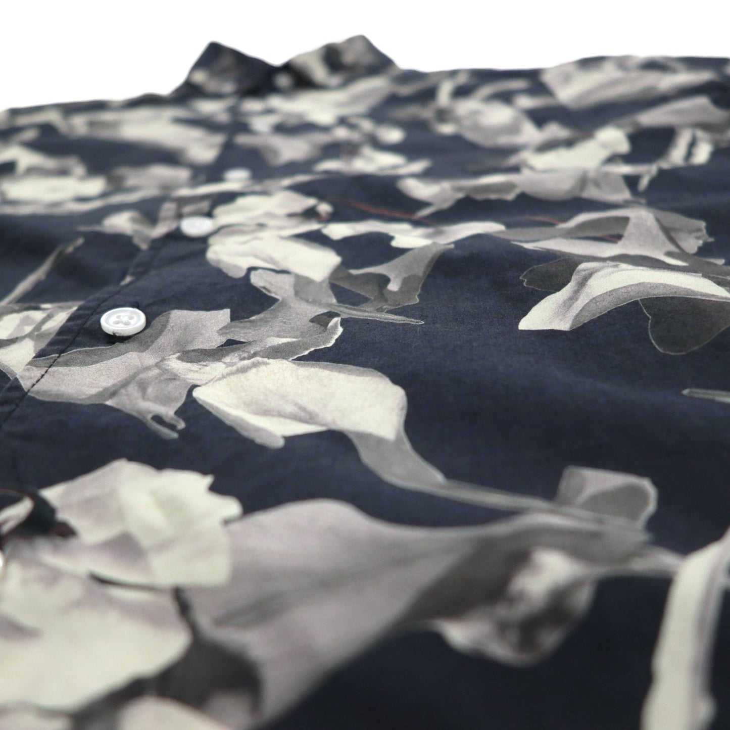 SATURDAYS NYC 半袖 ボタンダウンシャツ M ブラック モノトーン コットン 総柄