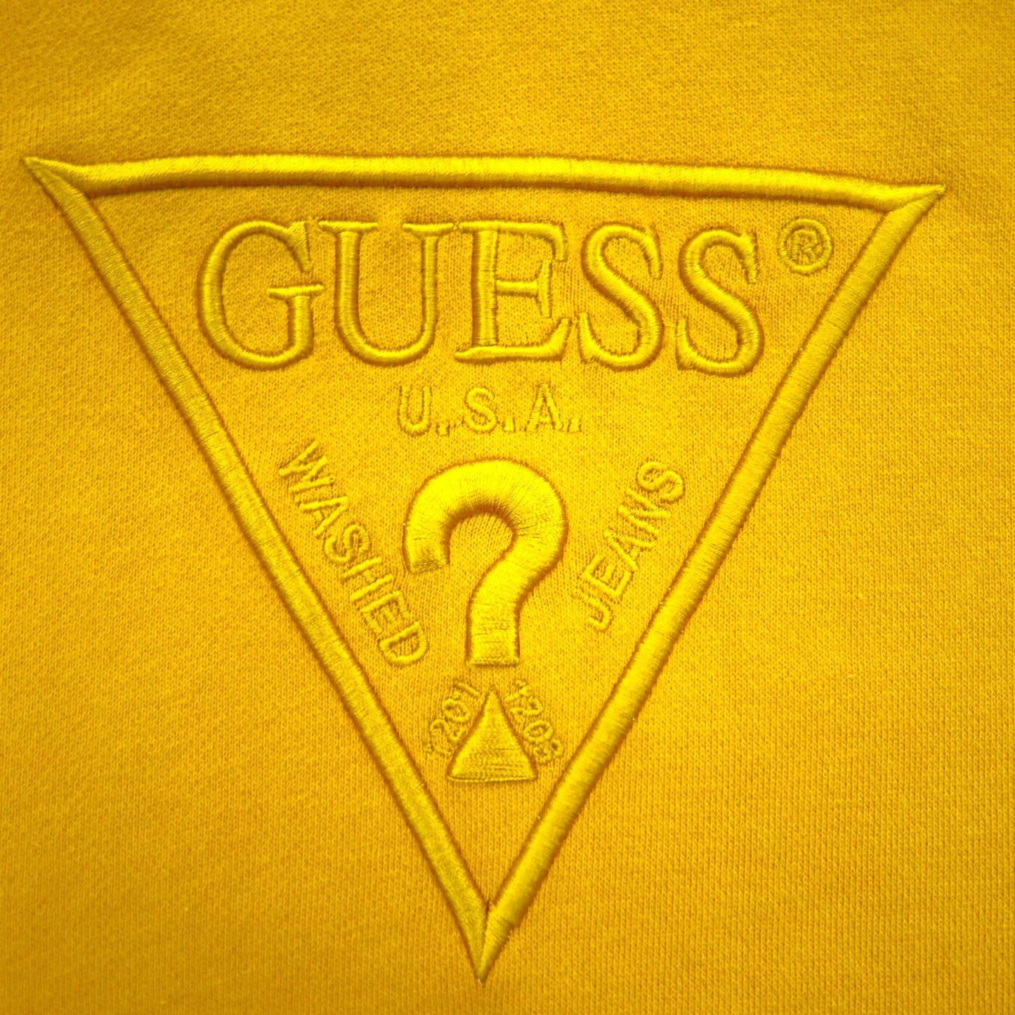 GUESS トライアングルロゴ 刺繍 プルオーバーパーカー M イエロー コットン MI3K9471