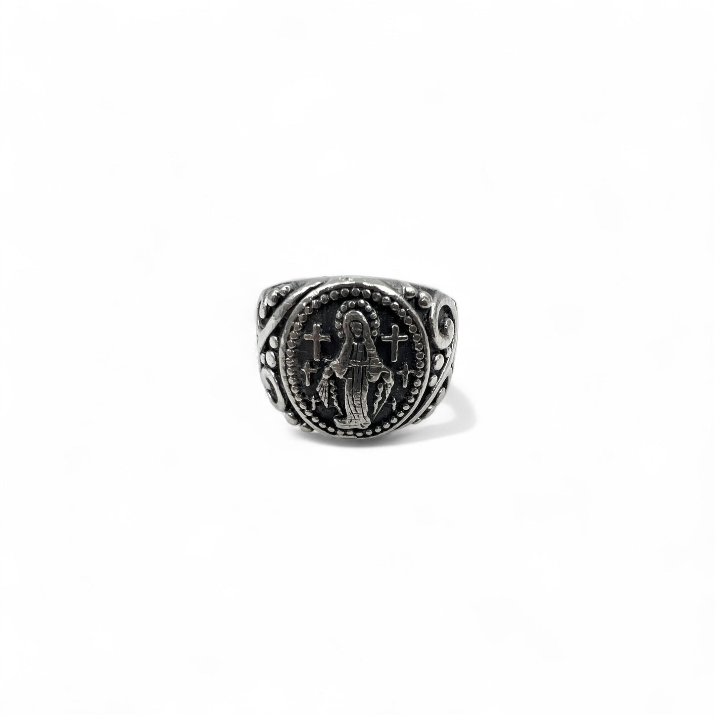 Vintage Virgin Mary Silver Ring 聖母 マリア シルバーリング 指輪 17号 925 クロス アラベスク