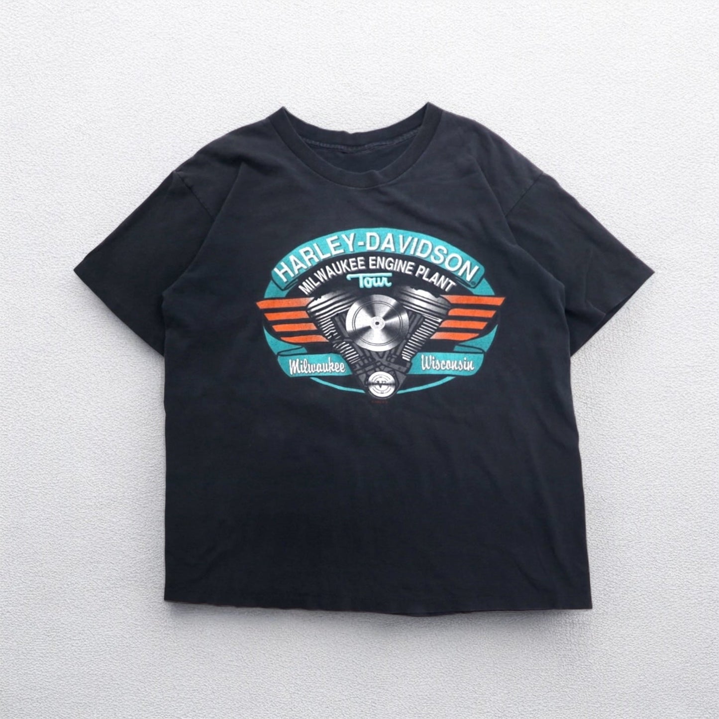HARLEY DAVIDSON 90年代 ヴィンテージ 両面プリント Tシャツ XL ブラック シングルステッチ 1995年製 MILWAUKEE ENGINE PLANT TOUR