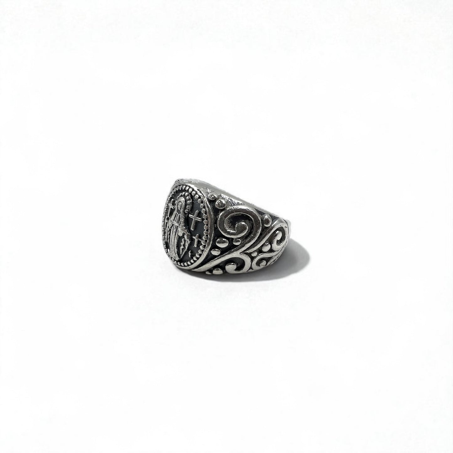 Vintage Virgin Mary Silver Ring 聖母 マリア シルバーリング 指輪 17号 925 クロス アラベスク