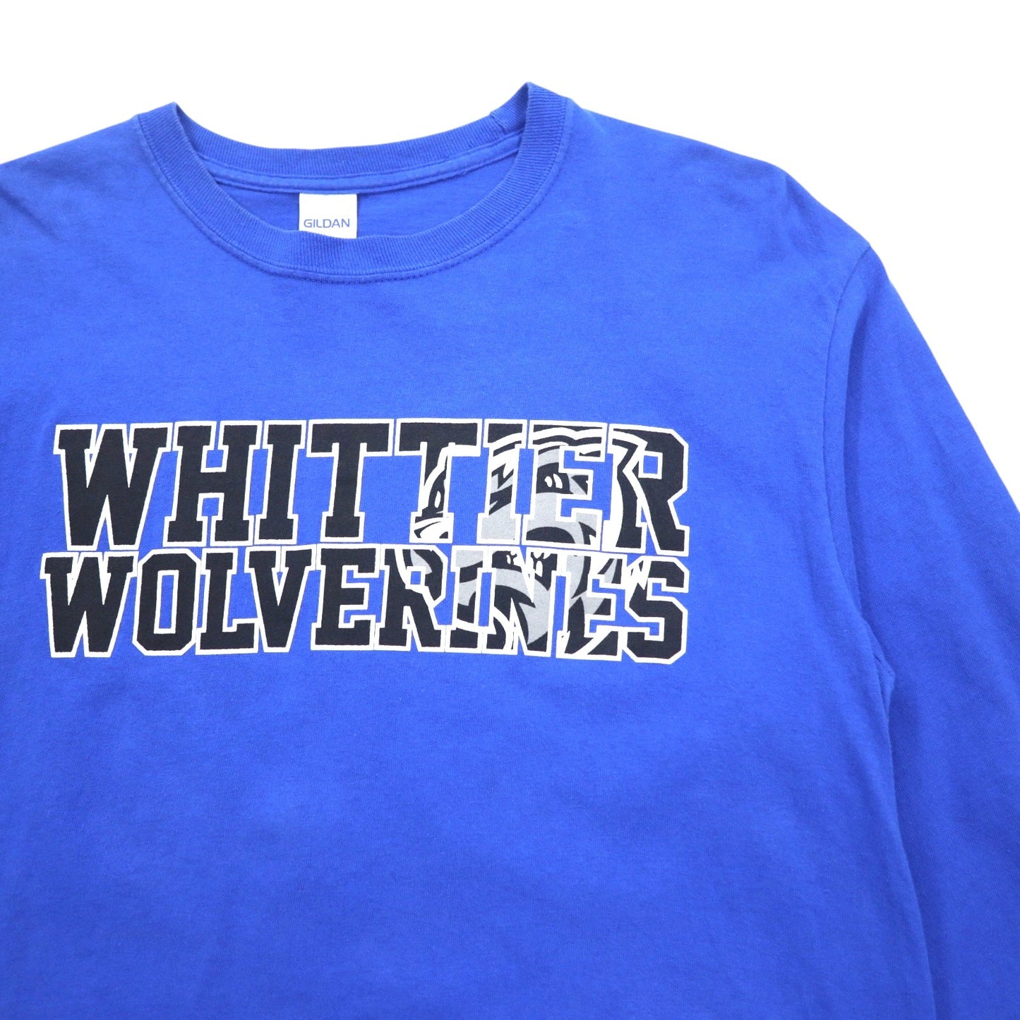 GILDAN カレッジプリント ロングスリーブTシャツ ロンT M ブルー WHITTIER WOLVERINES ホンジュラス製