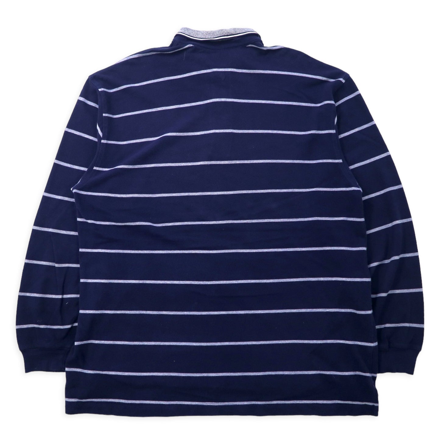 USA製 TOMMY HILFIGER 90年代 ボーダー ラガーシャツ 長袖ポロシャツ 2XLT ネイビー コットン ワンポイントロゴ刺繍 ビッグサイズ