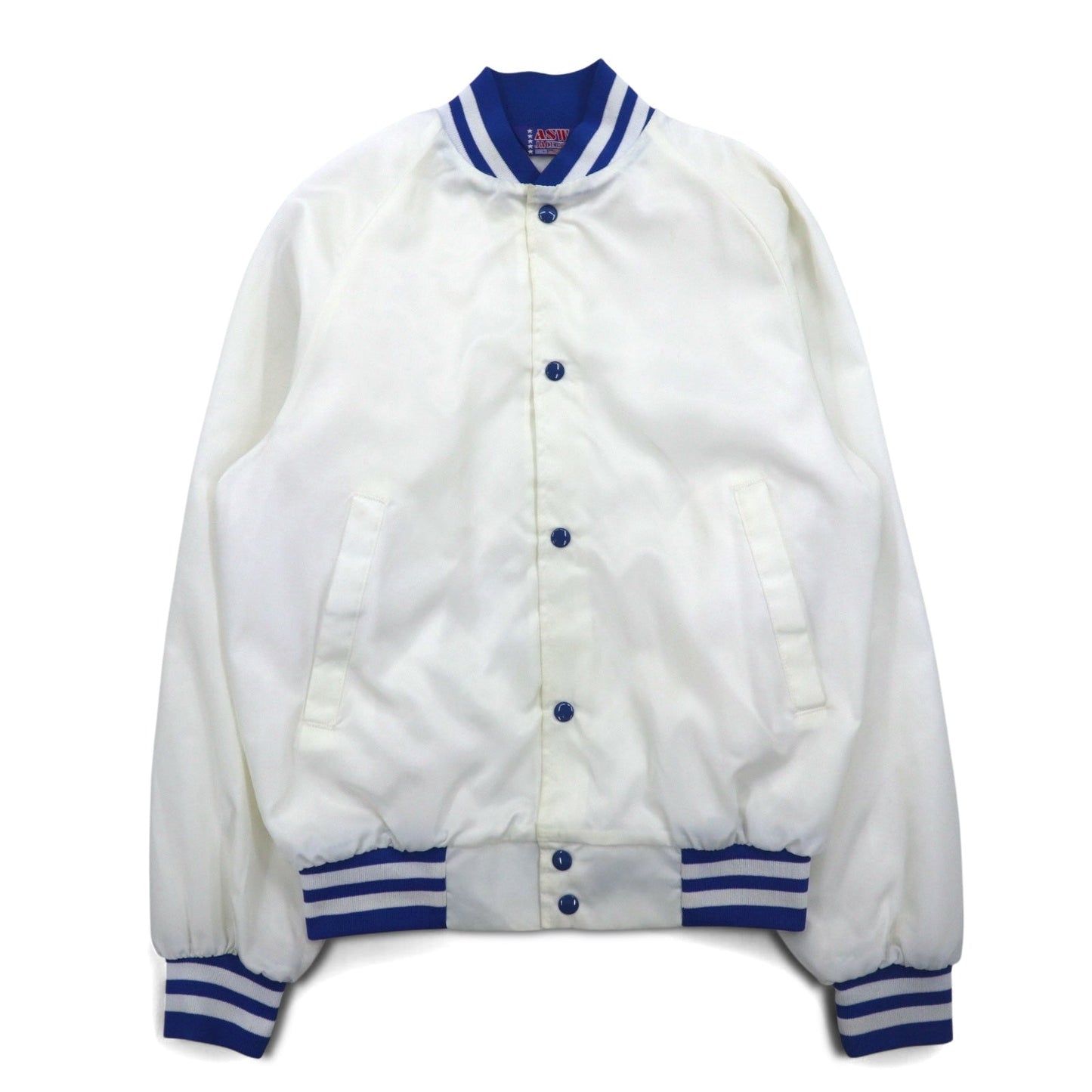Vintage 90s USA Made Satin Varsity Jacket ASW JACKETS 90年代 スタジャン L ホワイト ナイロン