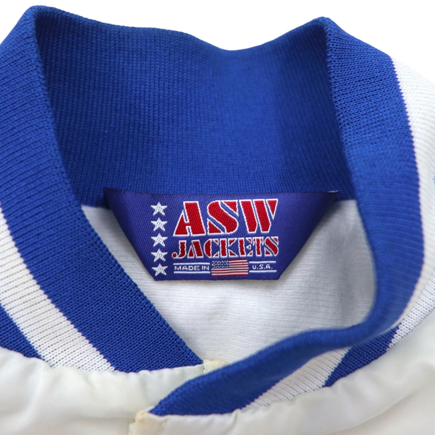 Vintage 90s USA Made Satin Varsity Jacket ASW JACKETS 90年代 スタジャン L ホワイト ナイロン