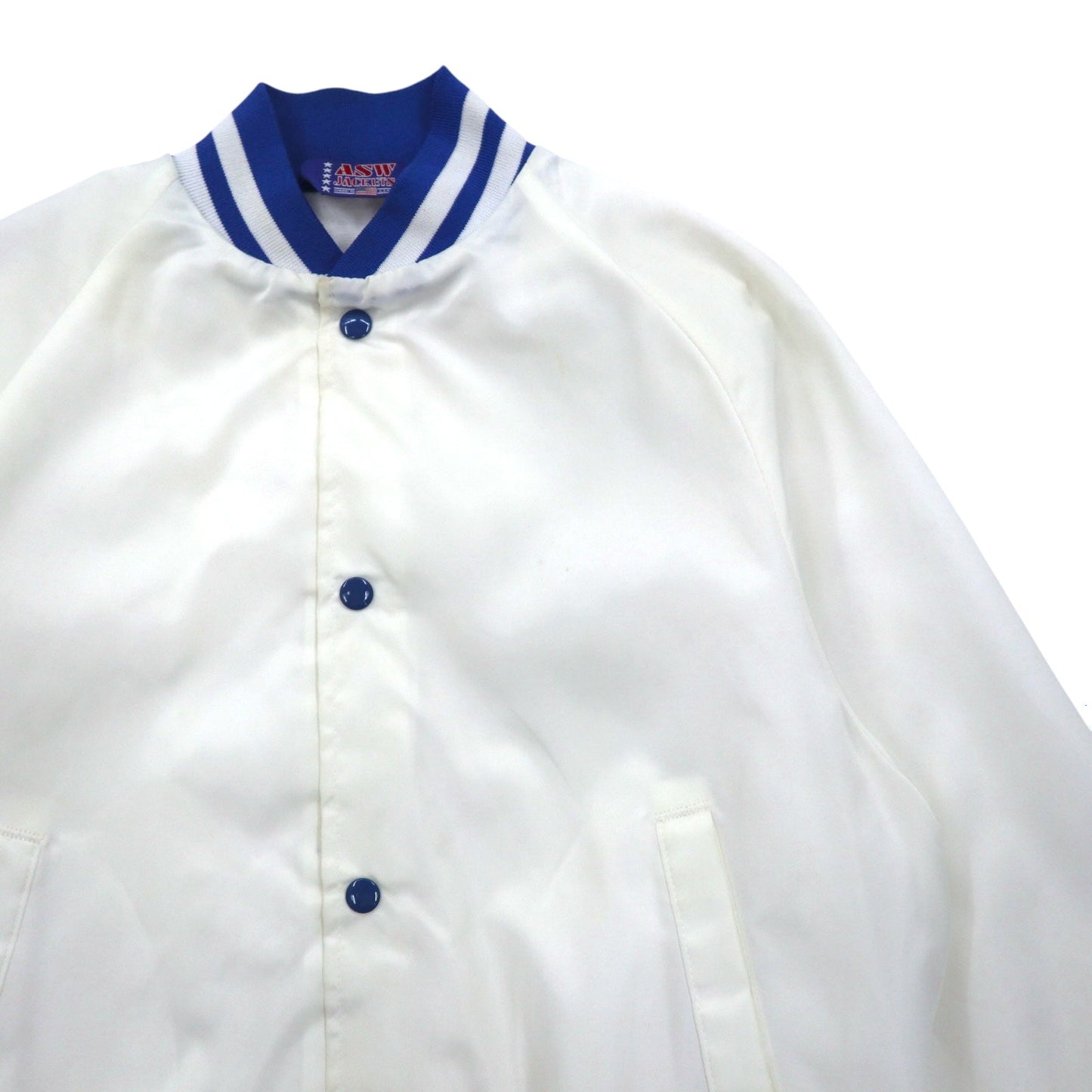 Vintage 90s USA Made Satin Varsity Jacket ASW JACKETS 90年代 スタジャン L ホワイト ナイロン