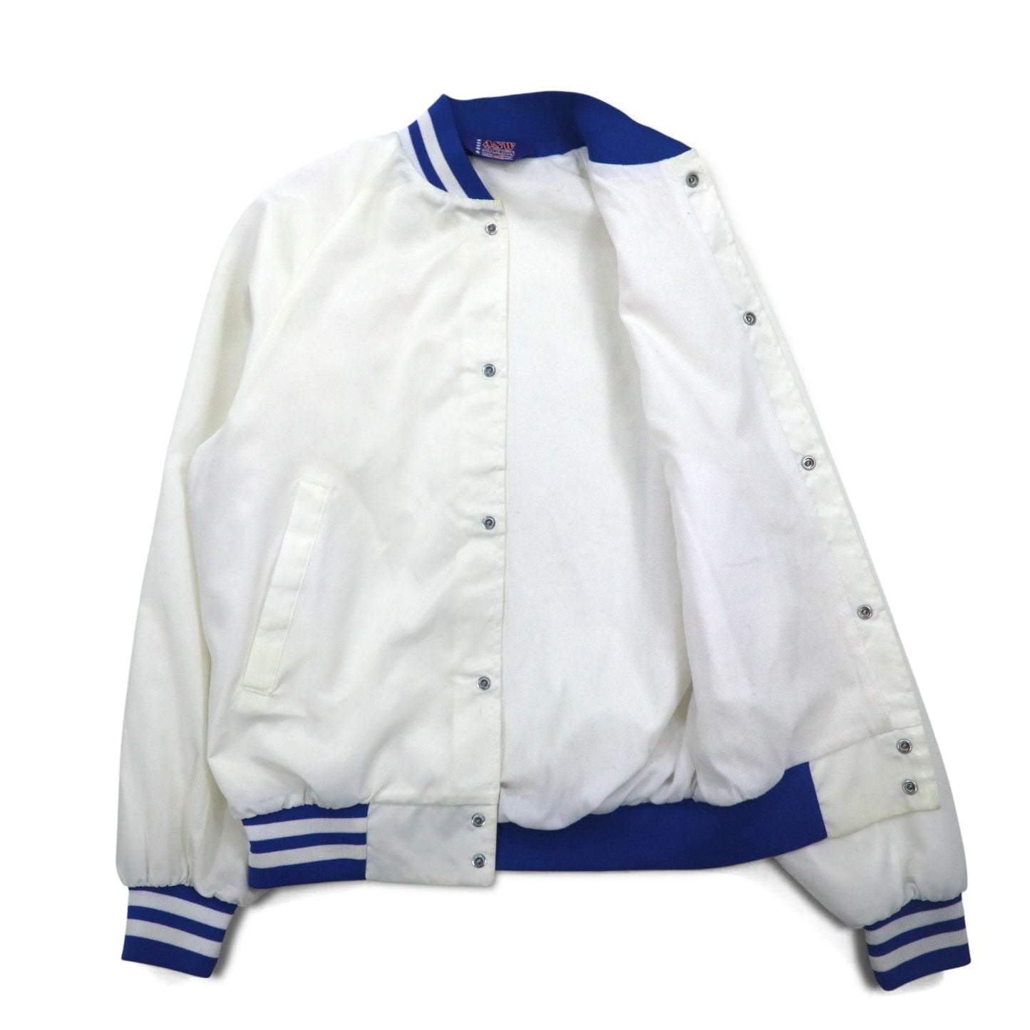 Vintage 90s USA Made Satin Varsity Jacket ASW JACKETS 90年代 スタジャン L ホワイト ナイロン