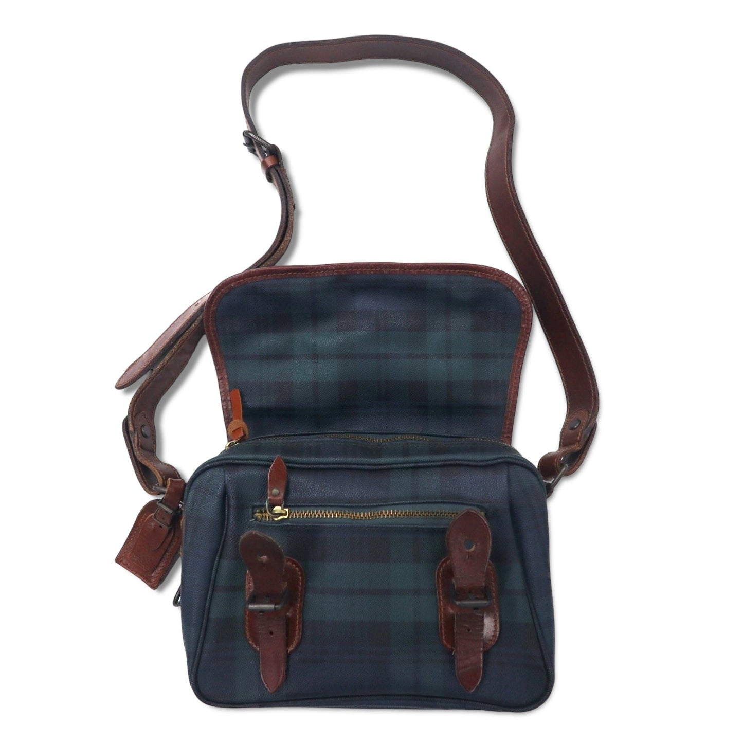 POLO RALPH LAUREN ブラックウォッチ ショルダーバッグ グリーン チェック PVC レザー