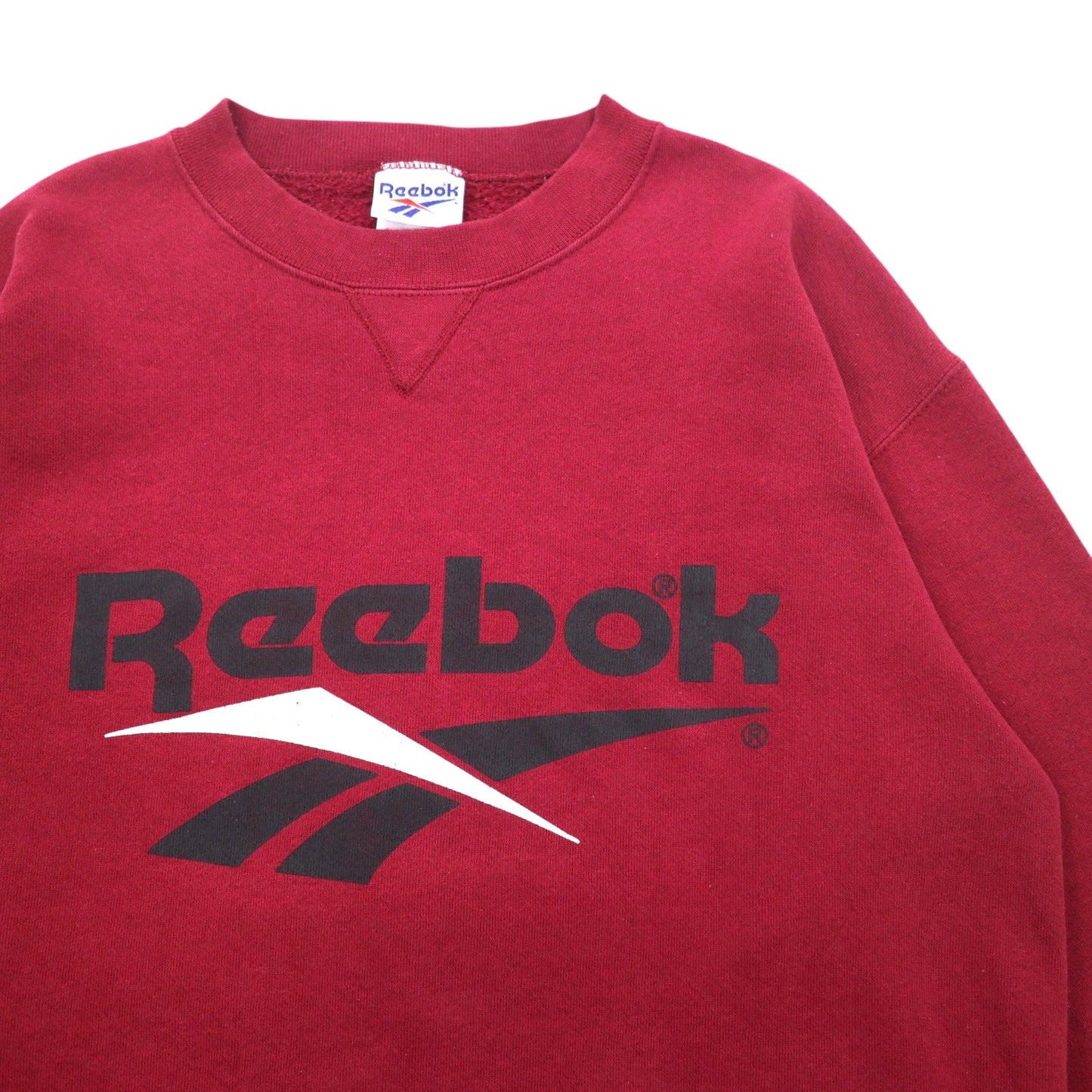 Reebok 90年代 USA製 ベクターロゴ 前V スウェット L ボルドー コットン プリント