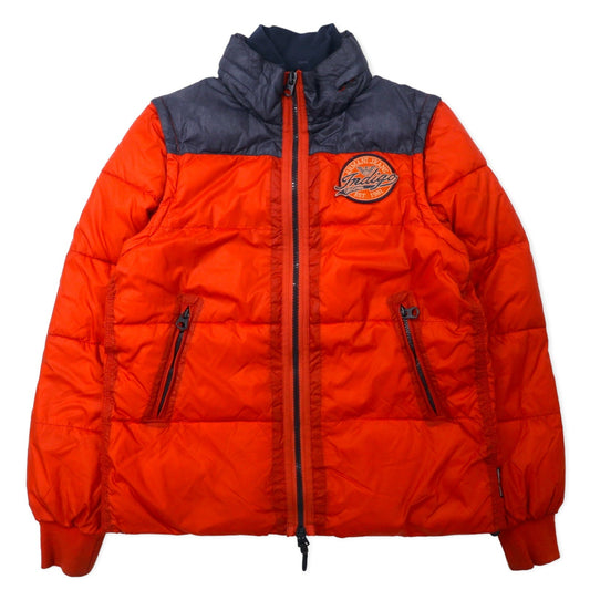 ARMANI JEANS 2WAY ダウンジャケット ダウンベスト 46 オレンジ ポリエステル 袖着脱式 バックロゴプリント