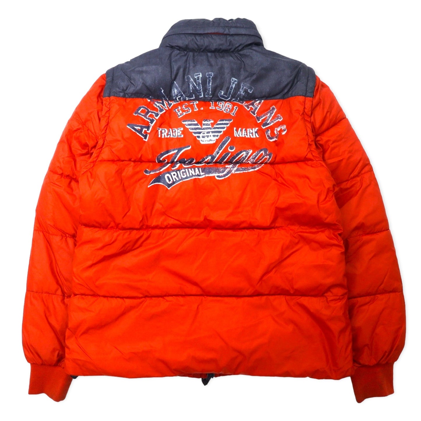 ARMANI JEANS 2WAY ダウンジャケット ダウンベスト 46 オレンジ ポリエステル 袖着脱式 バックロゴプリント