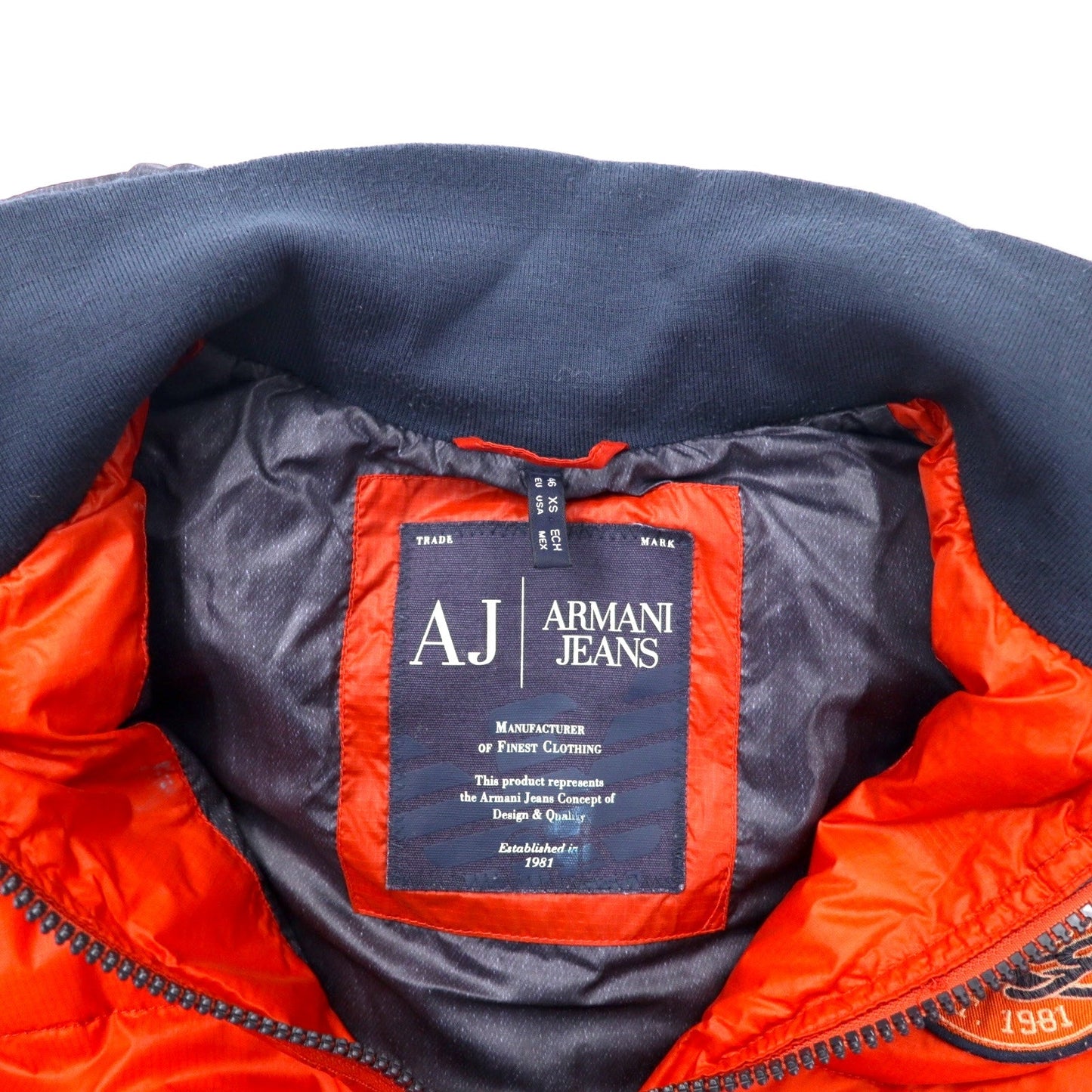 ARMANI JEANS 2WAY ダウンジャケット ダウンベスト 46 オレンジ ポリエステル 袖着脱式 バックロゴプリント