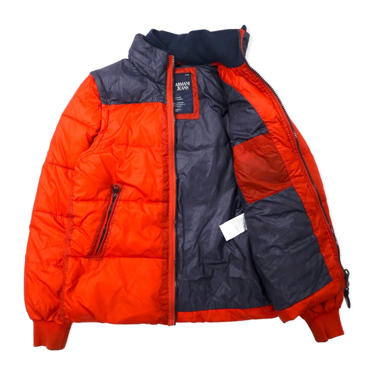 ARMANI JEANS 2WAY ダウンジャケット ダウンベスト 46 オレンジ ポリエステル 袖着脱式 バックロゴプリント