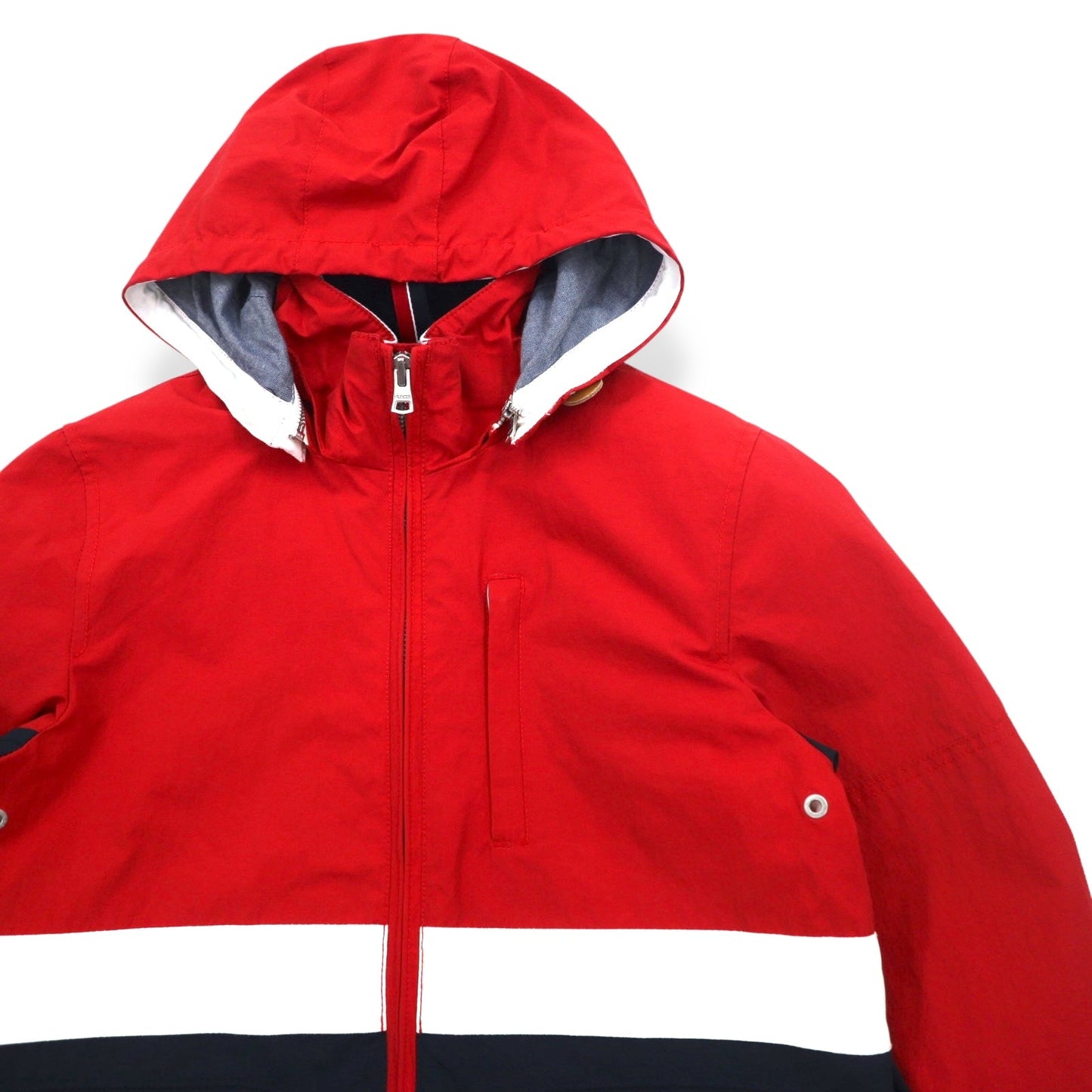 TOMMY HILFIGER セーリングジャケット マウンテンパーカー M レッド トリコロール ダブルジップ フード着脱式