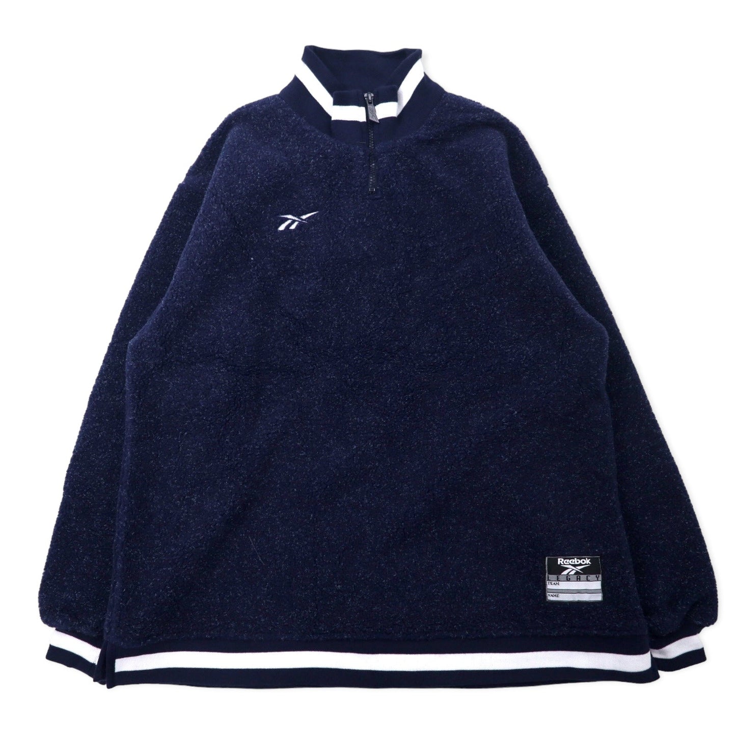 Reebok 90年代 ハーフジップ ボアフリースジャケット S ネイビー ポリエステル ベクターロゴ刺繍 ビッグサイズ