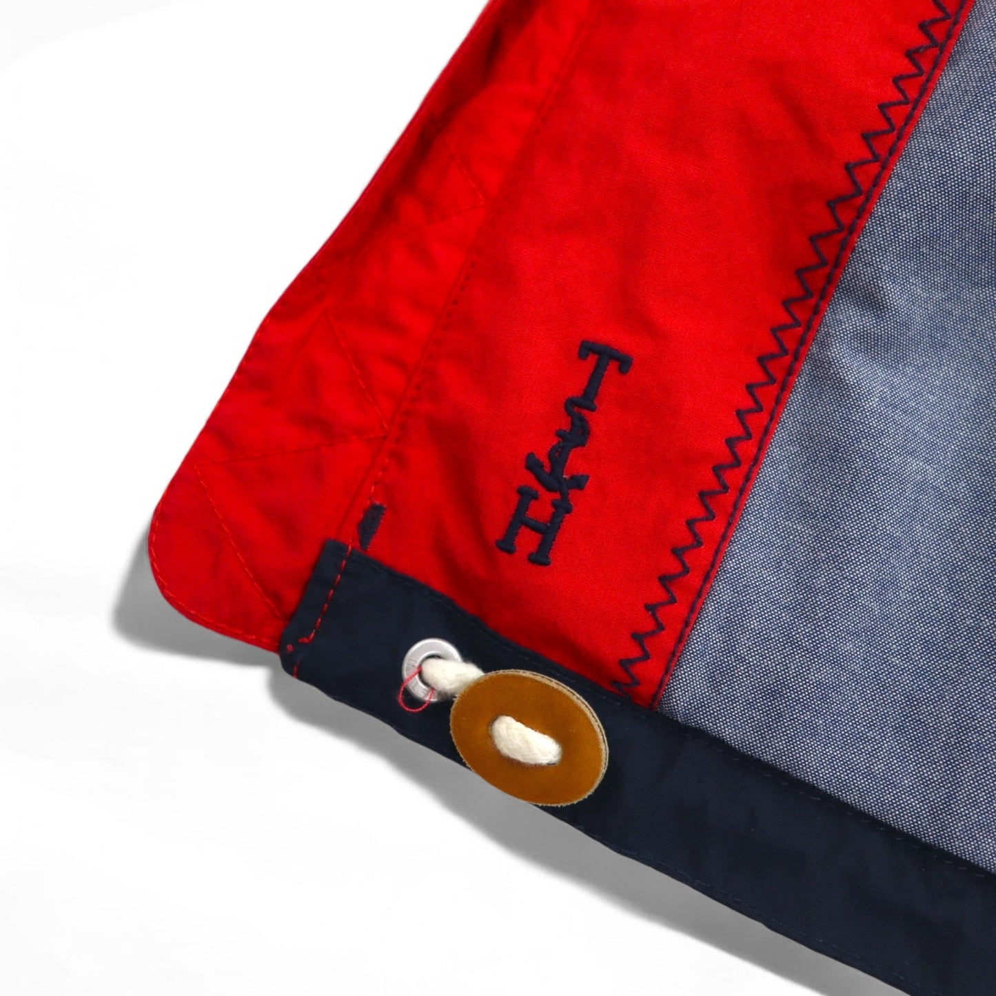 TOMMY HILFIGER セーリングジャケット マウンテンパーカー M レッド トリコロール ダブルジップ フード着脱式