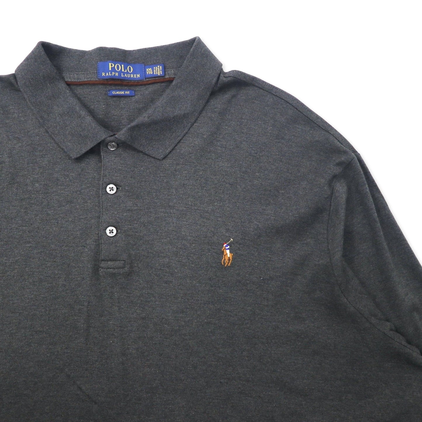 POLO RALPH LAUREN 長袖 ポロシャツ XXL カーキ コットン CLASSIC FIT スモールポニー刺繍 ビッグサイズ