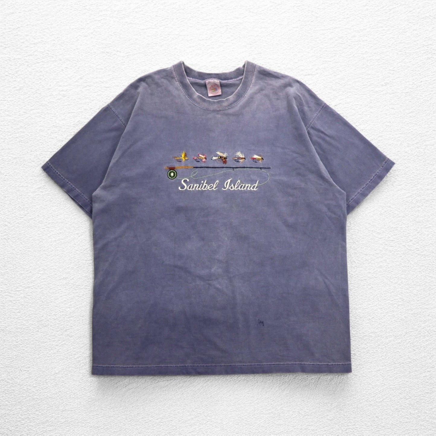 FRUIT OF THE LOOM 90年代 USA製 Tシャツ XL ブルー フィッシング Sanibel Island 刺繍