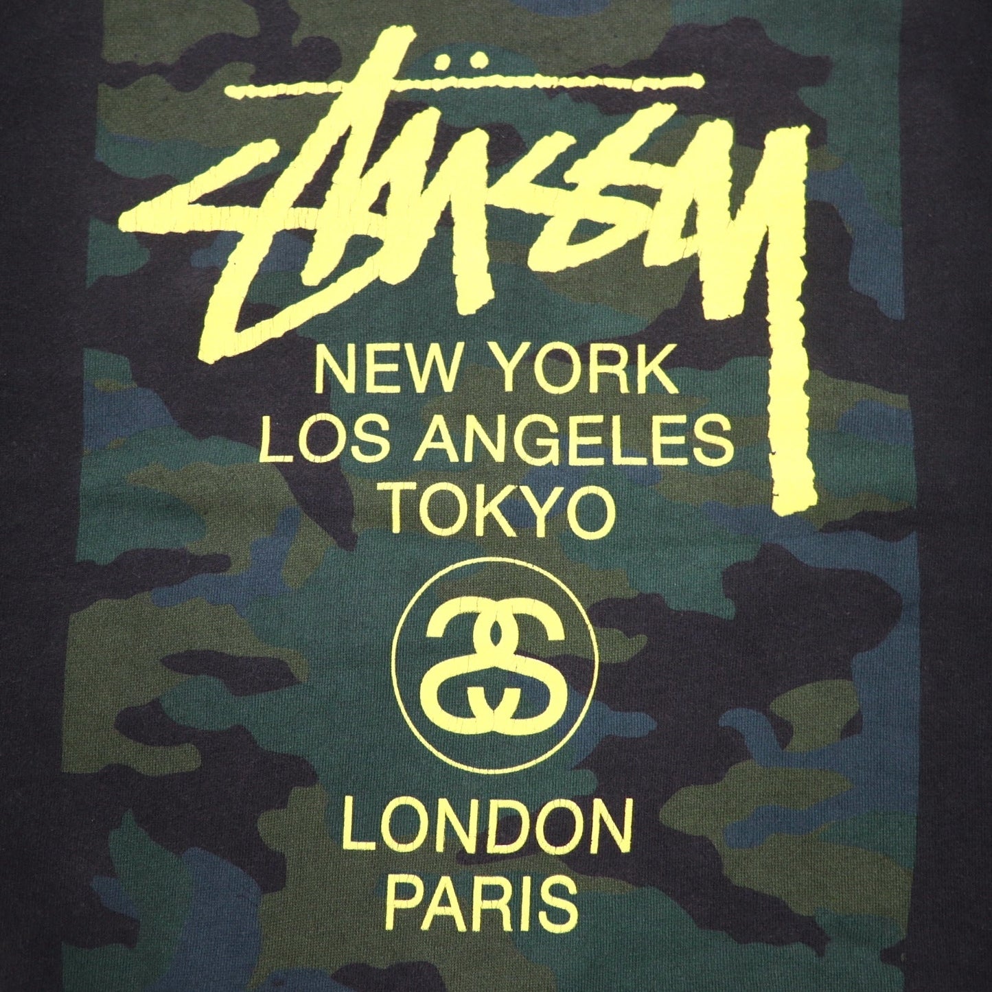 STUSSY USA製 ワールドツアー クルーネック スウェット L ブラック カモフラ WT Camo Block Sweat