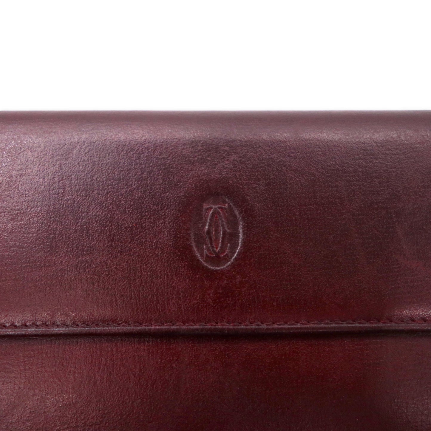 Cartier マストライン がま口 3つ折り財布 ボルドー レザー オールド