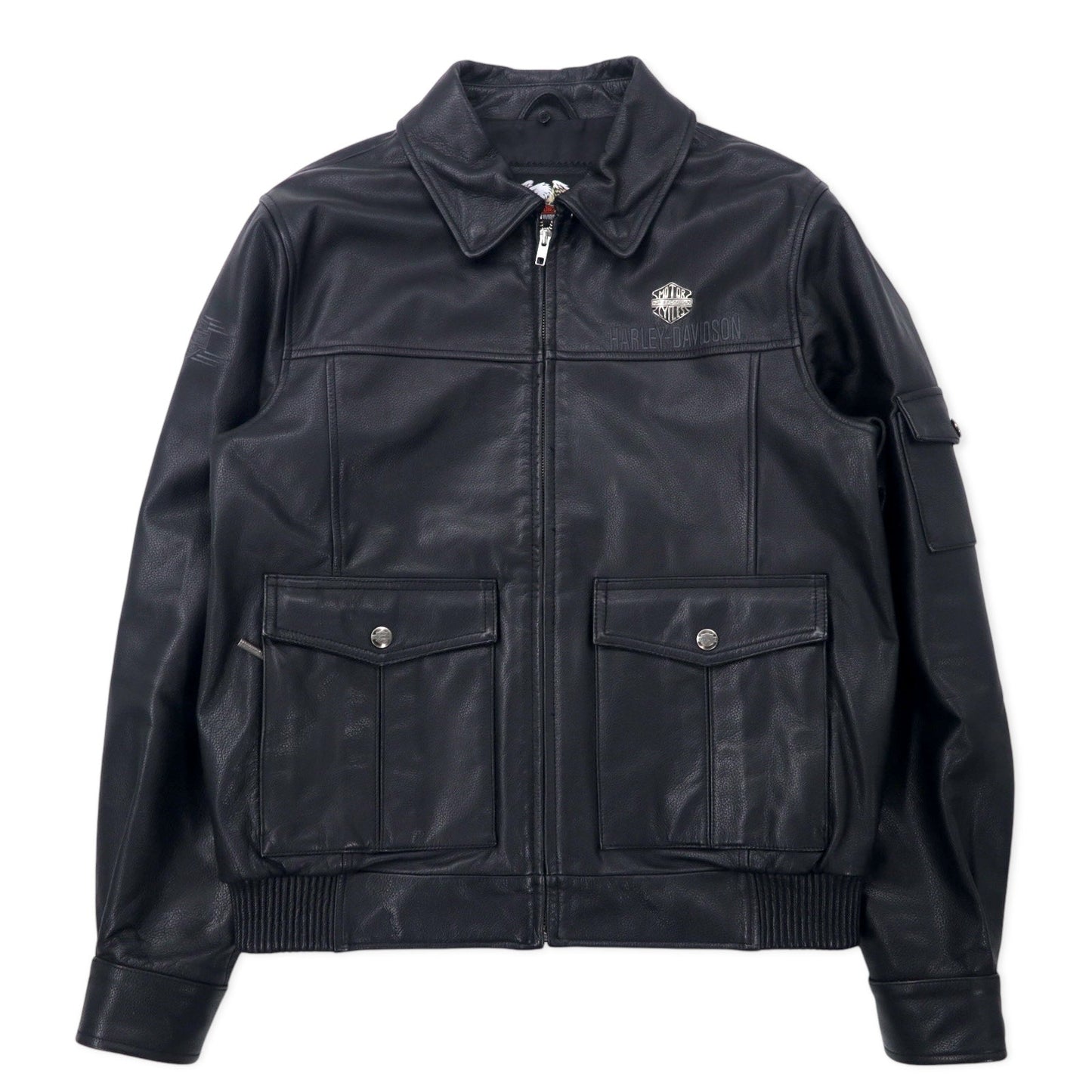 HARLEY DAVIDSON G-1 レザー フライトジャケット ライダースジャケット M ブラック シボ革 襟ボア着脱式 バックロゴ刺繍