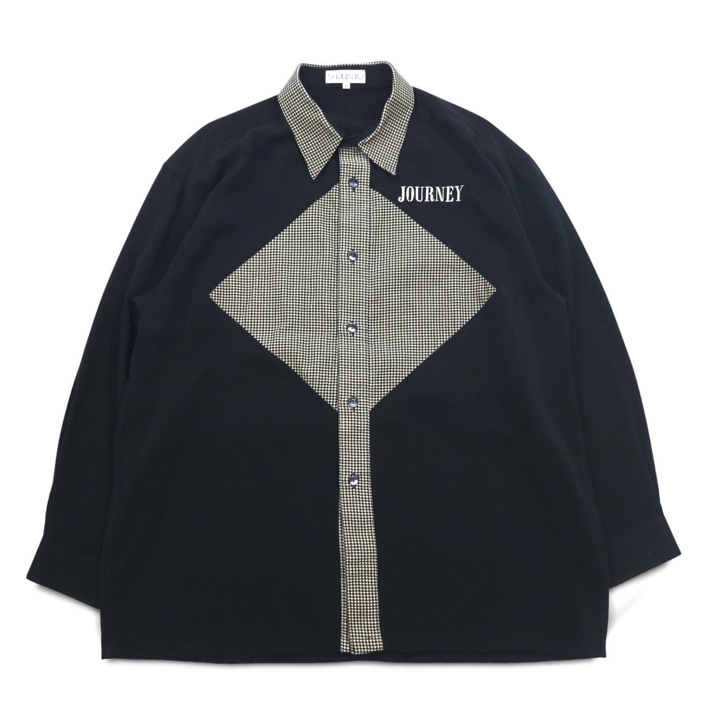 Vintage 90s Japan Made Retro Shirt punto 90年代 異素材切り替え デザイン ポリシャツ L ブラック 日本製