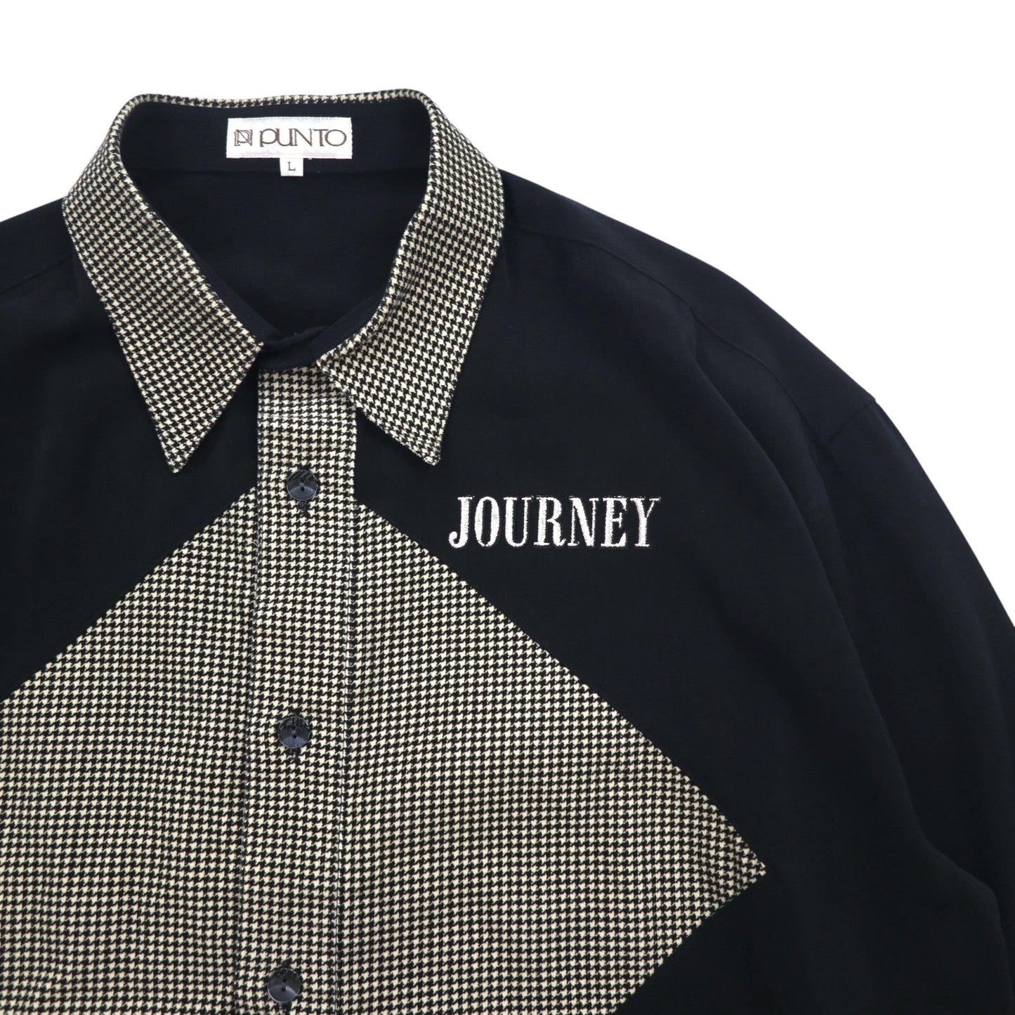 Vintage 90s Japan Made Retro Shirt punto 90年代 異素材切り替え デザイン ポリシャツ L ブラック 日本製