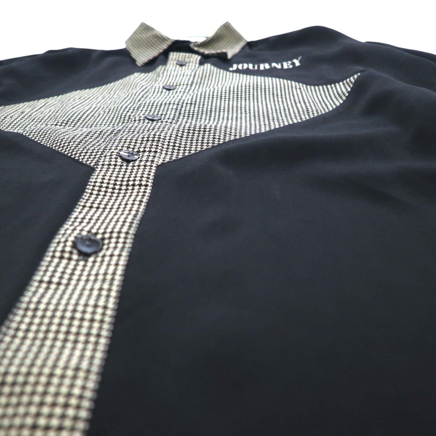 Vintage 90s Japan Made Retro Shirt punto 90年代 異素材切り替え デザイン ポリシャツ L ブラック 日本製